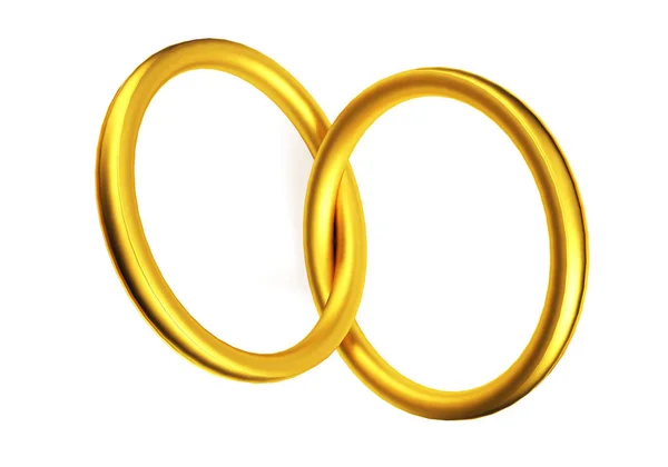 Zlaté snubní prsteny spojené ve tvaru srdce izolované na bílém ba — Stock fotografie