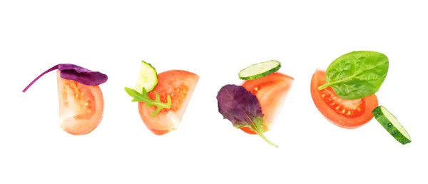 Skär grönsaker för sallad på vit bakgrund — Stockfoto
