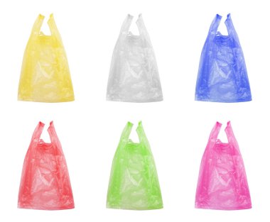 Disposable plastic bag on a white background set