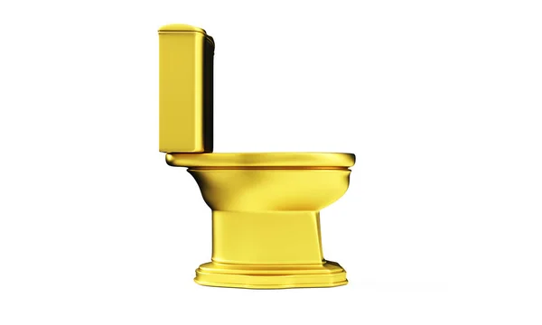 3D-Darstellung der goldenen Toilettenschüssel isoliert auf weißem Hintergrund — Stockfoto