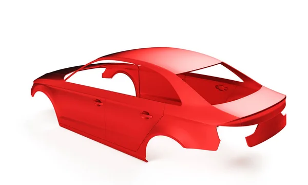 Side view Carcass af a sedan car on white. 3D illustration — Stock Photo, Image