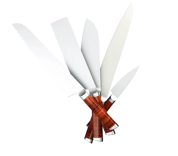 Cuchillo de cocina grande aislado sobre fondo blanco Ilustración 3D . —  Fotos de Stock