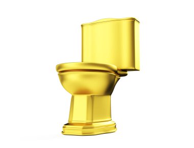 Altın klozet beyaz zemin üzerine izole 3D render