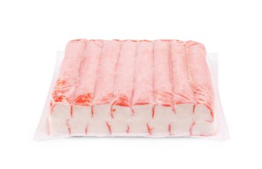 Yengeç çubukları grubu beyaz arkaplanda izole edildi