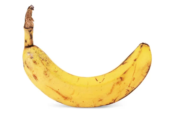 Banane Mit Dunklen Flecken Mit Schatten Auf Weißem Hintergrund Nahaufnahme — Stockfoto