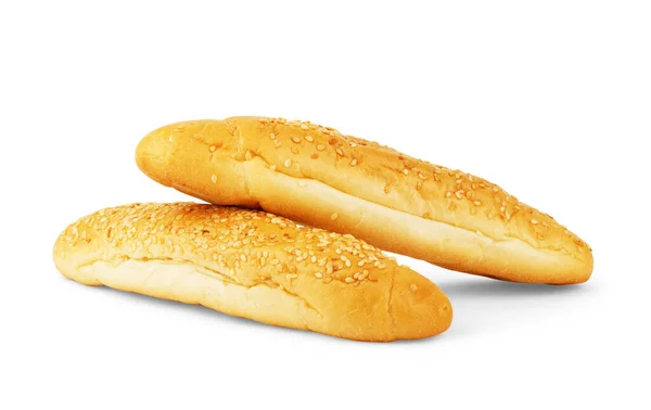Twee Hamburger Broodjes Met Sesam Geïsoleerd Witte Achtergrond — Stockfoto