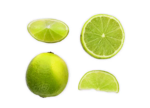 Lime被隔离了Lime Half Slice Piece Isolation White Lime Set — 图库照片