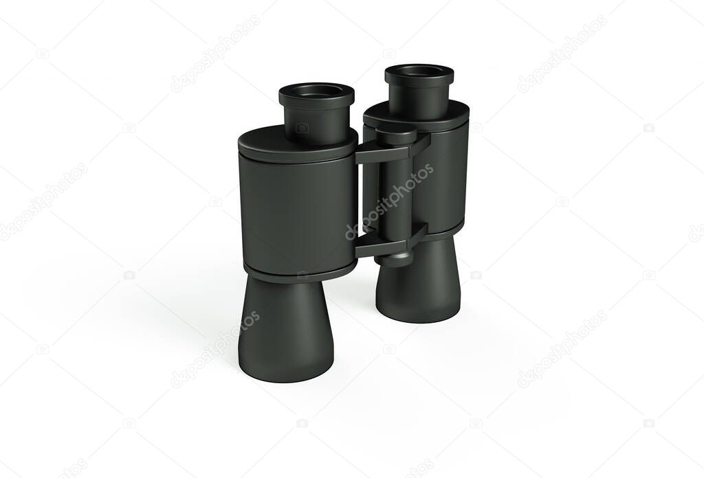 Black binoculars isolated on white background. 3d rendering