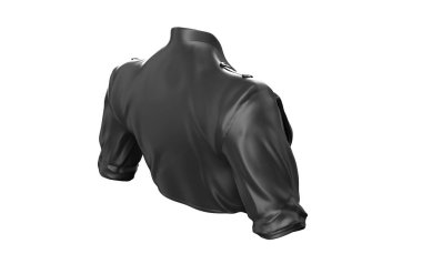 Beyaz arka planda kadın deri ceketi ve tişörtü olan 3D bir tasvir. Ön görünüm