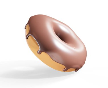 Beyaz arka plan üzerine serpiştirilmiş jöleli donut üç çeyrek boyutta döndürülmüş.