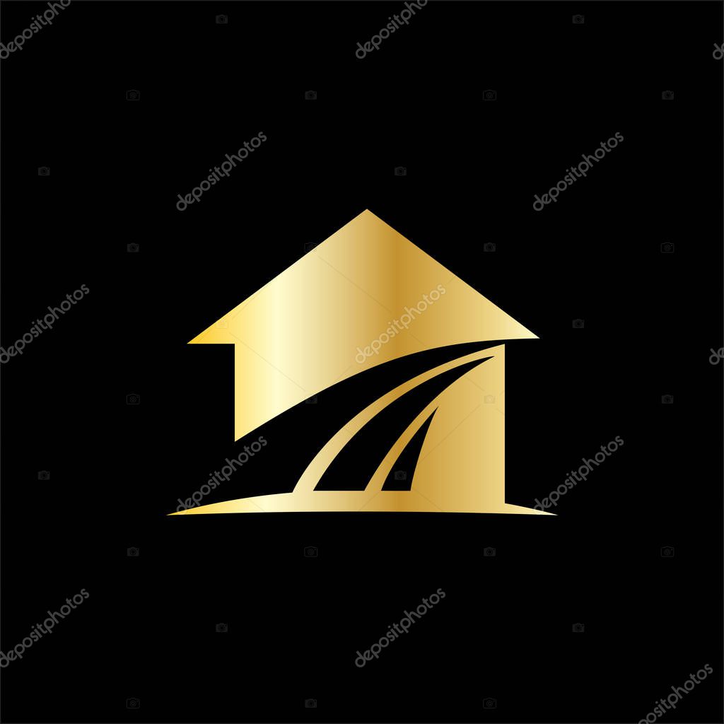 House building for business logo with gold color