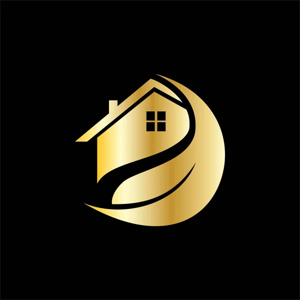 Eco House Building Business Logo Gold Color — Stock Vector