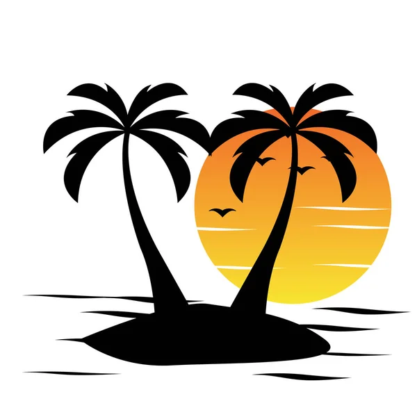 Puesta Sol Salida Del Sol Playa Vacaciones Verano Logotipo Familia — Archivo Imágenes Vectoriales