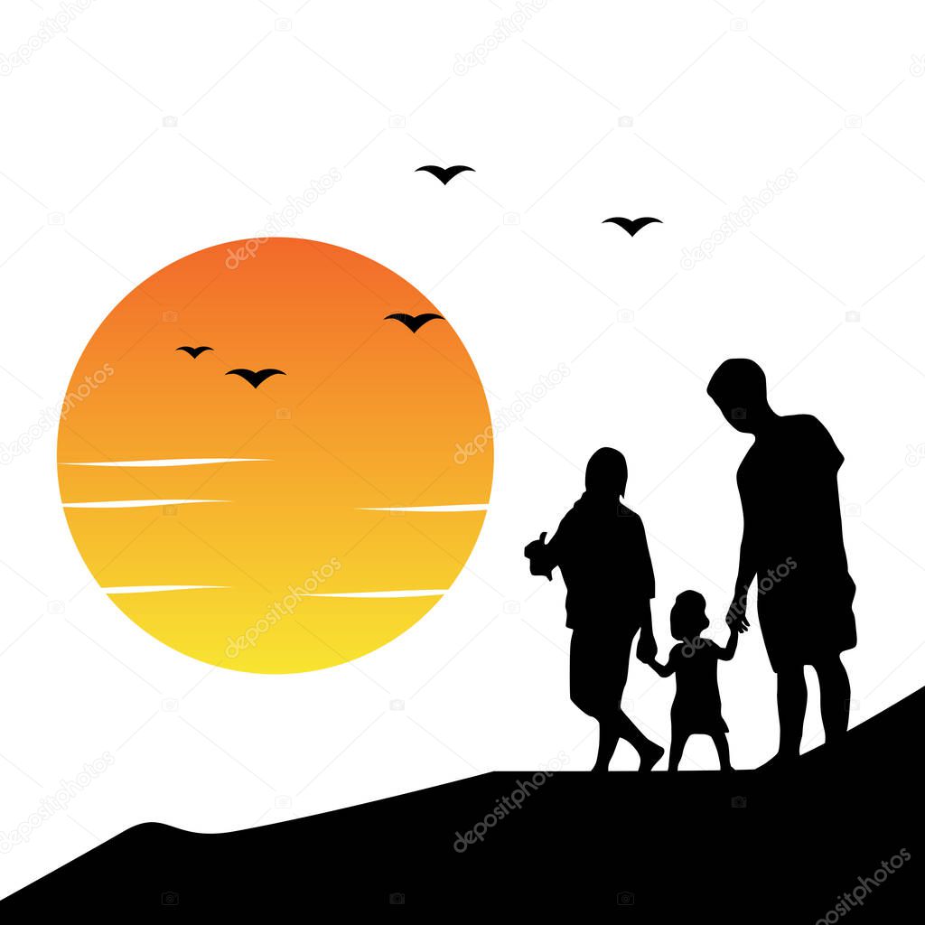 sunset , sunrise on beach in summer holiday,happy family logo