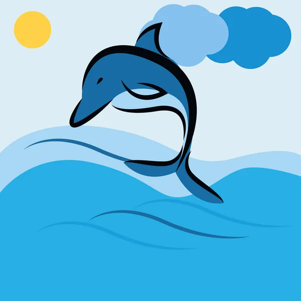 Dolphin skok na moři kreslené vektorové — Stockový vektor