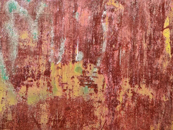Verroeste Kleurrijke Geschilderde Metalen Muur Roestige Metalen Achtergrond Met Roeststrepen — Stockfoto