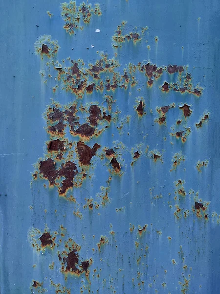 Іржава Металева Панель Тріснутою Синьою Фарбою Корозійна Текстура Гранжевого Металевого — стокове фото