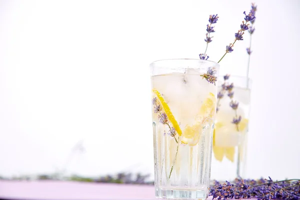 Lavender Lemonade Lemon Ice Purple Background Detox Water Summer Drink — Stock Photo, Image