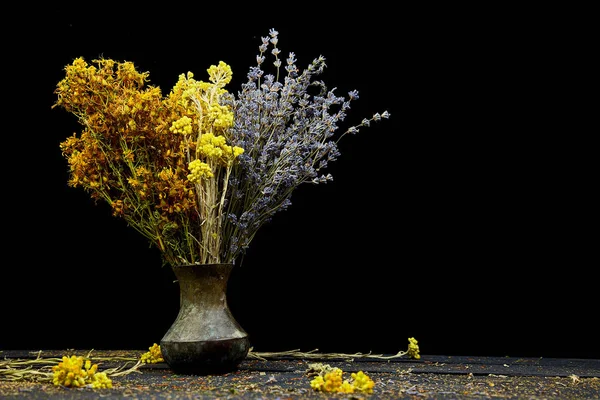 Dry Herbs Flower Vase Tutsan Sagebrush Oregano Helichrysum Lavender Aromatherapy — Stock Photo, Image