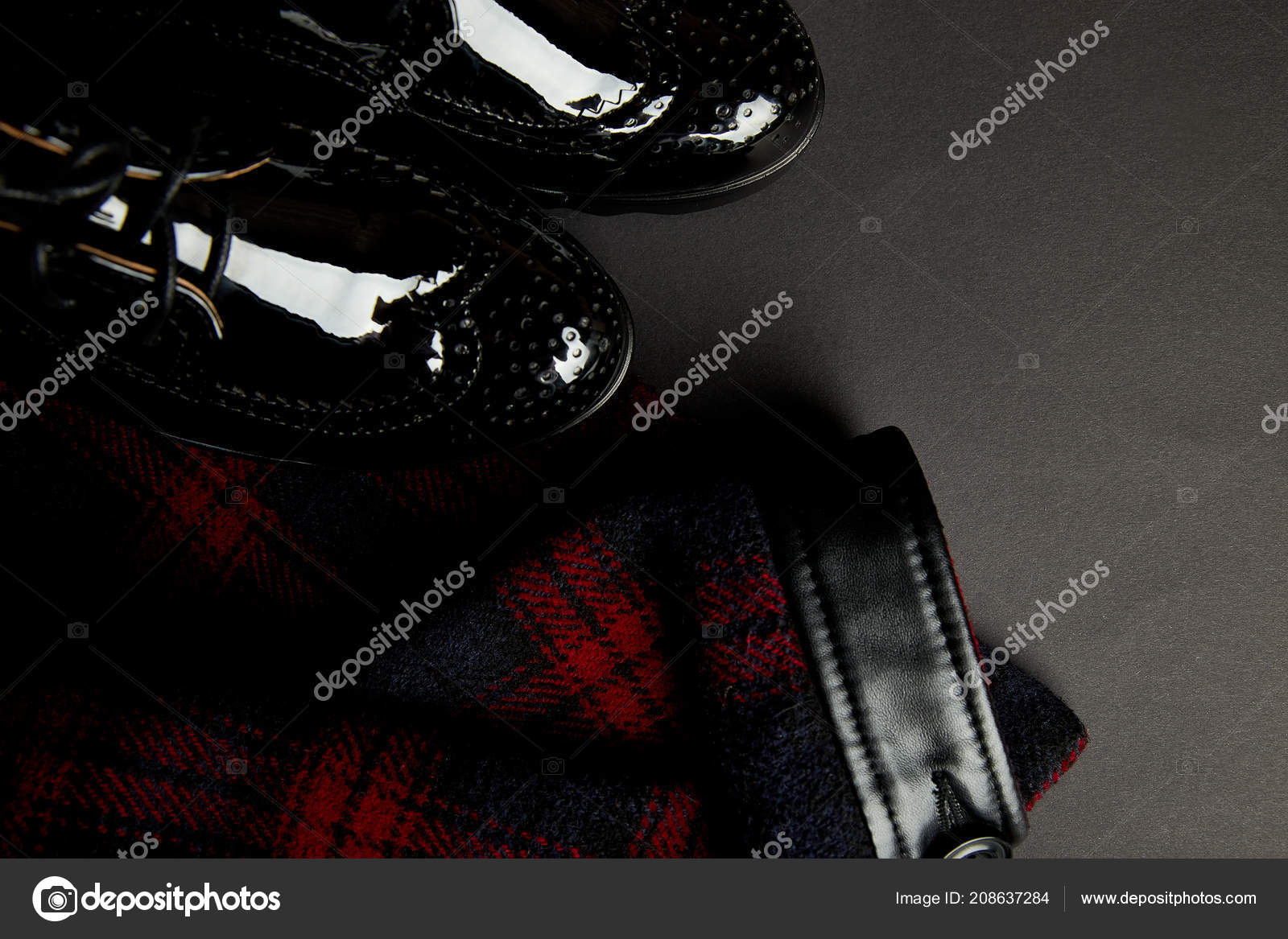 Autumn Stylish Woman Outfit Red Striped Coat Black Oxford Shoes