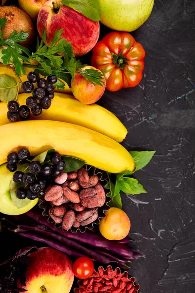 Здоровий Барвистий Вибір Продуктів Харчування Фрукти Овочі Насіння Суперпродукти Харчування — стокове фото