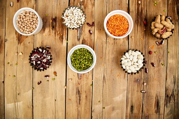 Colección Frijoles Legumbres Lentejas Turcas Rojas Garbanzos Frijoles Cacahuetes Guisantes — Foto de Stock