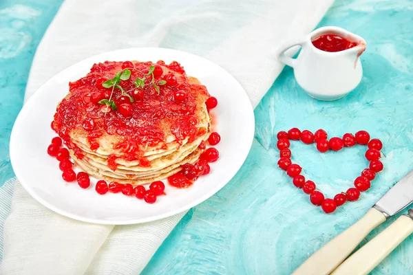 Heart Berry American Pancake Jam Berry Viburnum Cranberry Blue Background — Stock Photo, Image
