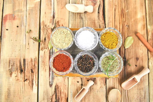 Flat lay of Seasoning background. Spice and herb seasoning with fresh and dried — Stock Photo, Image