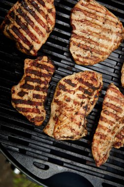 Izgara hindi eti. Büyük gaz ızgara üzerinde Biftek hindi ızgara . Piknik. Yaz. Üst te. Düz yatıyordu. Kopyalama alanı.