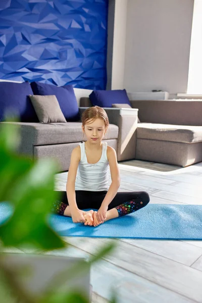 Little Girl Doing Stretching Exercises Practicing Yoga Fitness Mat Home  Stock Photo by ©bondarillia 552870160