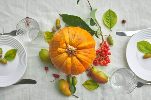 Giorno Del Ringraziamento Halloween Tavolo Pranzo Set Decorativo Con Zucca — Foto Stock