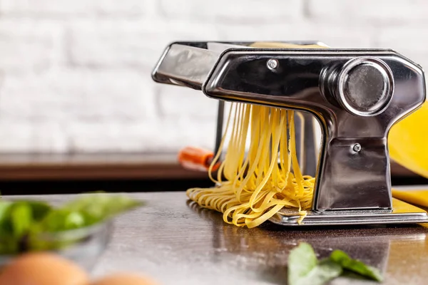 Step Step Manual Process Making Italian Pasta Fettuccine Home Pasta — Stock Photo, Image