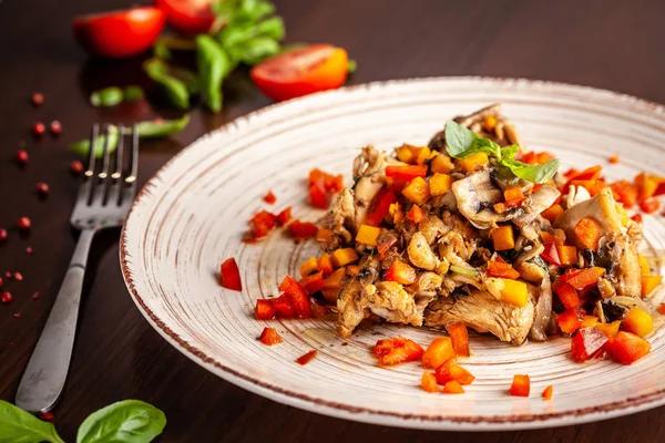 Cucina Portoghese Pollo Fritto Con Verdure Portoghese Immagine Sfondo Copia — Foto Stock