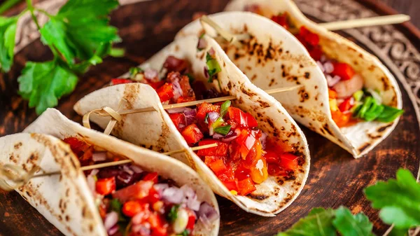 Meksika Mutfağı Kavramı Meksika Meze Tacos Sebze Fasulye Kırmızı Biber — Stok fotoğraf