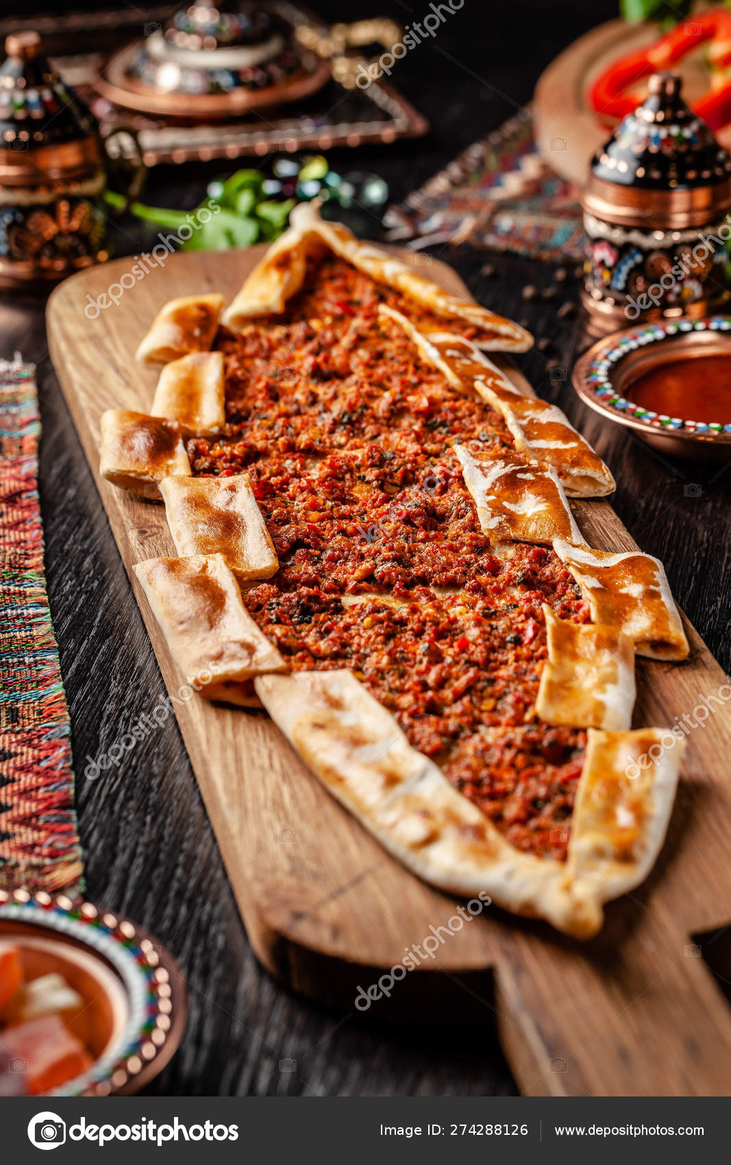 Traditional Turkish Turkish pizza Pita with Turk