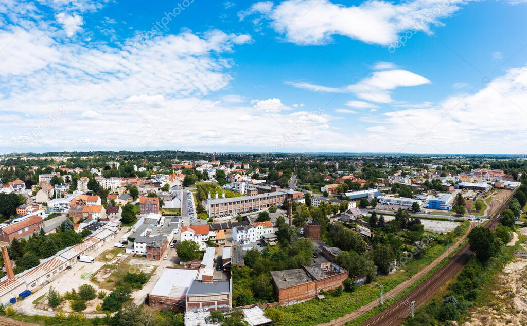aerial cityscape photo of German Polish town Guben or Gubin