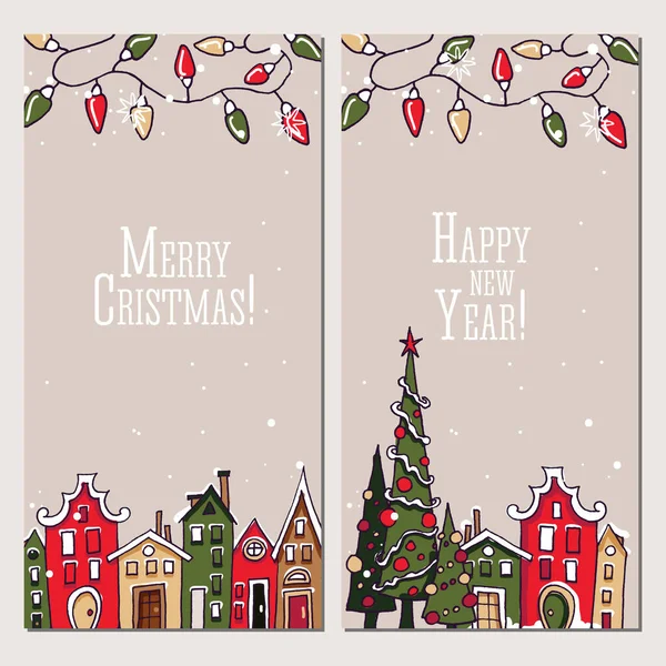 New Year Element Collection Winter Holiday Celebrations Set House Facades — Stock Vector