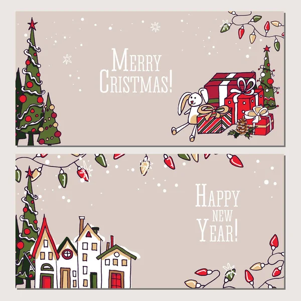 Christmas New Year Element Collection Winter Holiday Celebrations Set House — Stock Vector