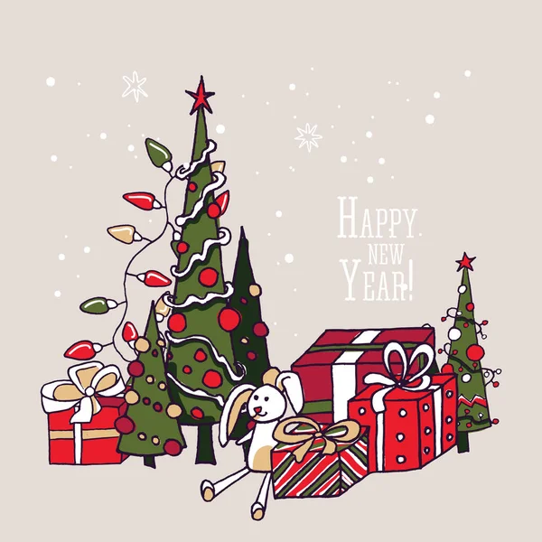 Elementkollektion Für Das Neue Jahr Winterurlaub Und Feierlichkeiten Stehen Weihnachtsbaum Stockillustration