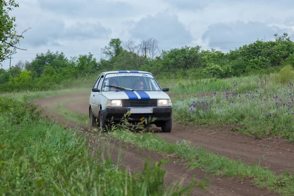 Ukraine Rally Kharkov Cars Quickly Driven Dirt Road Included Lights — Stock Photo, Image