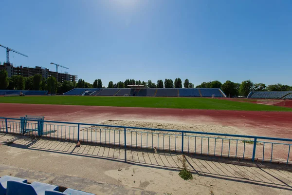 Small Province Stadium Running Track Football Field Natural Green Grass — Stock Photo, Image