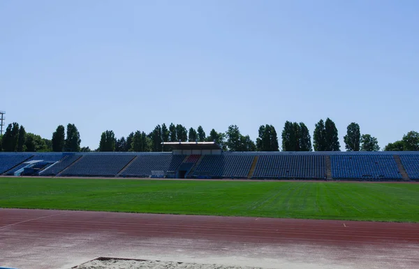 Small Province Stadium Running Track Football Field Natural Green Grass — Stock Photo, Image