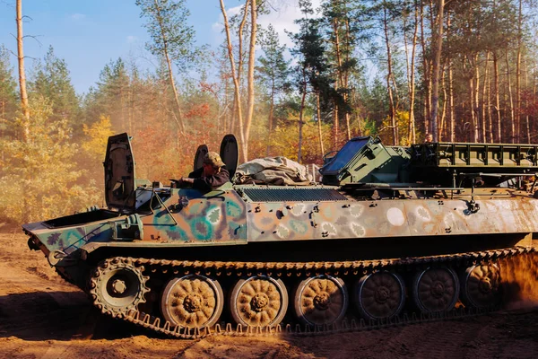 Prawdziwe Bitwy Czołgów Przebrany Okopach Donbass Ukraina — Zdjęcie stockowe