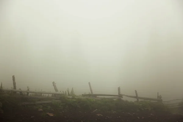 Eco Fazenda Nas Montanhas Uma Manhã Nebulosa Verão — Fotografia de Stock