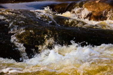 taş rapids sıçraması ve köpük ile yakın çekim çevresinde güçlü su akışı gider