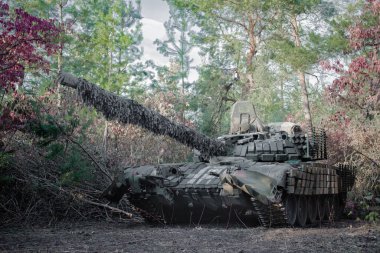 Sovyet Panzer T-64 sonbahar ormanında