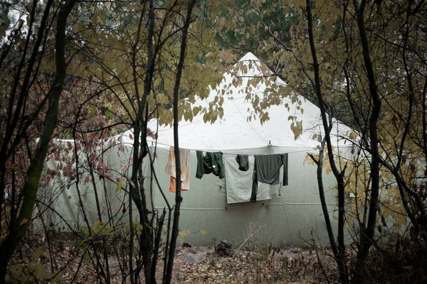 Ucrânia Casa Soldados Floresta Donbass — Fotografia de Stock