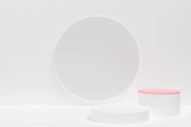 Beyaz ve pembe bir daire ve kare heykeli. Çember bir ayna ve kare de bir kaidedir.