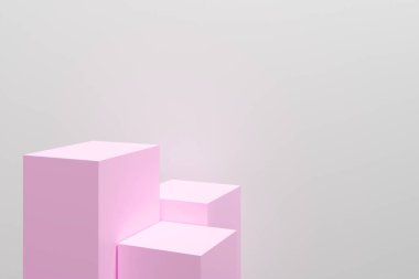 Pembe küpleri beyaz arka planda sıraya dizdim. Küpler, üst üste istiflenmiş gibi görünecek şekilde sıralanmış. Görüntünün neşeli ve tuhaf bir havası var.