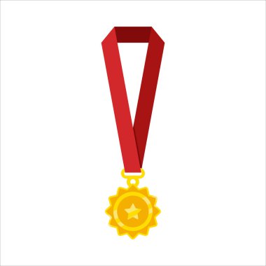 Kırmızı kurdeleli bir altın madalya. Madalya başarı ve başarının sembolüdür.